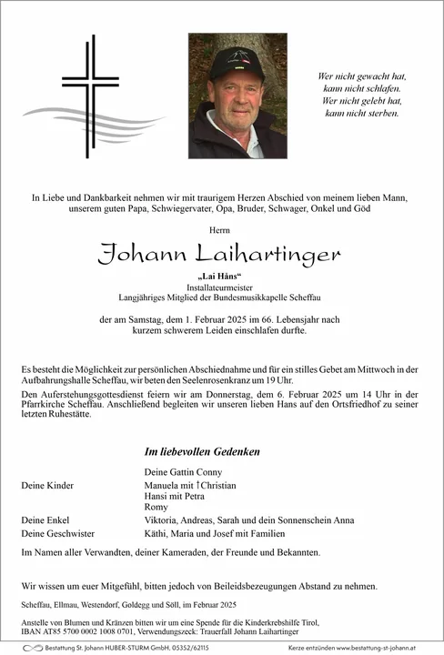 Beerdigung von Johann Laihartinger