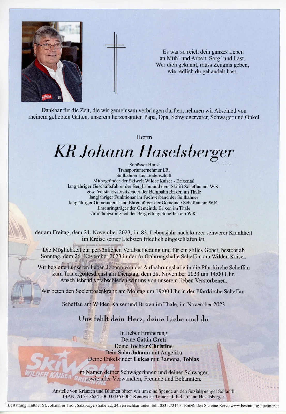 Beerdigung von Johann Haselsberger